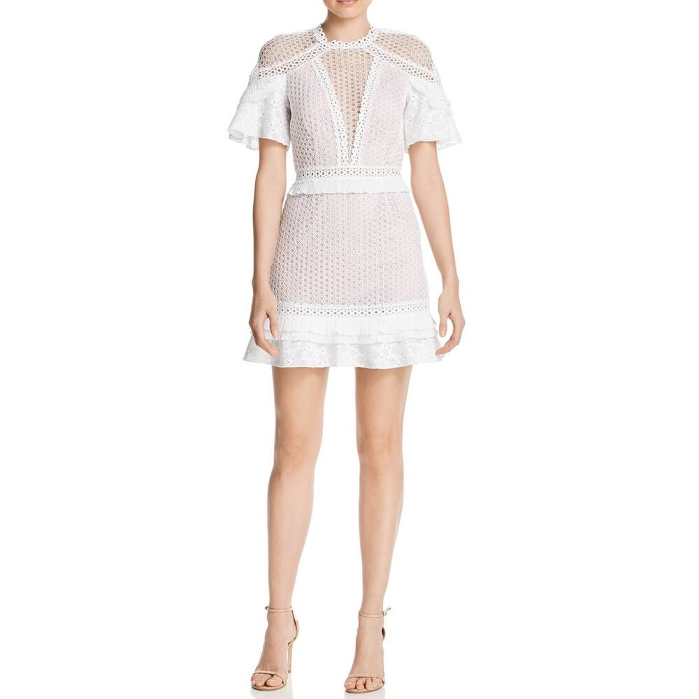 NEW Saylor Luka Mini Dress Women's Size Small White Floral Lace High Neck Lilac